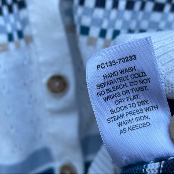 Pendleton Cardigan Sweater Womens PL Blue White Western Aztec Linen Spring Comy - Picture 7 of 12